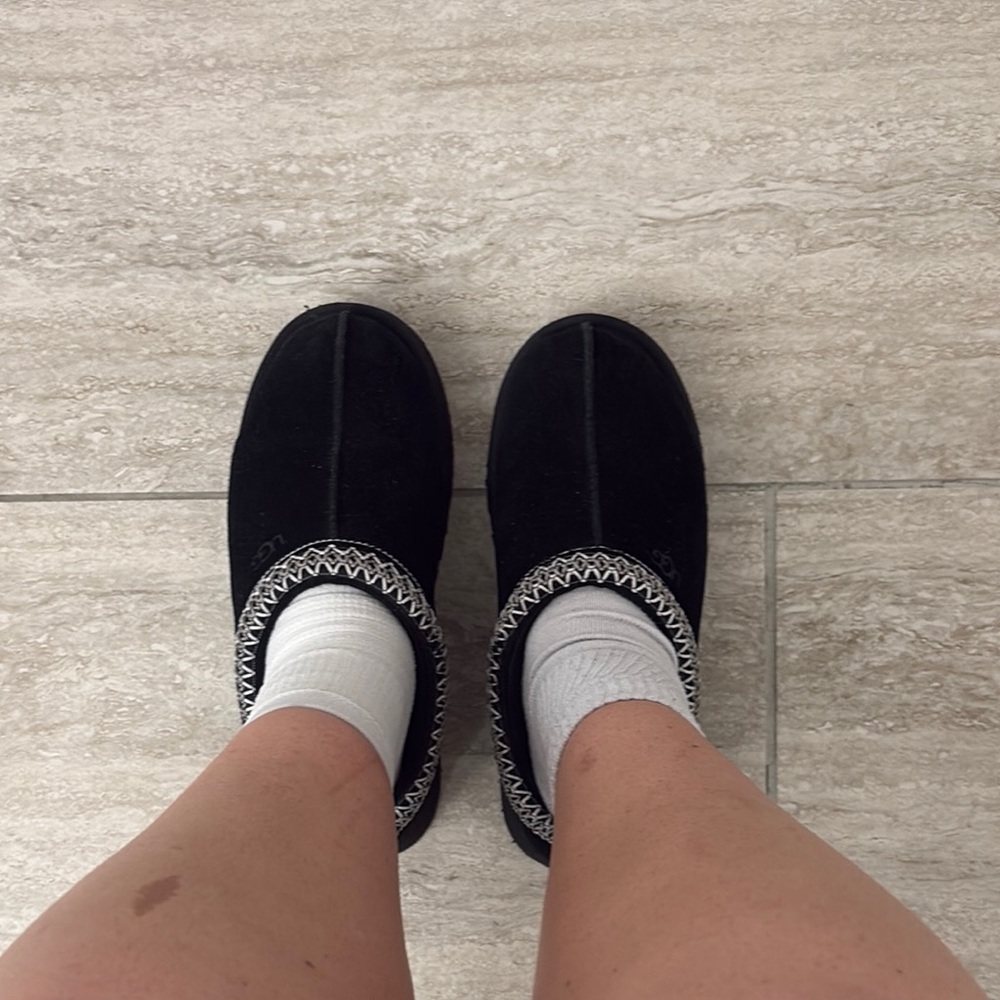 UGG Black Suede Slippers with Elastic Trim
